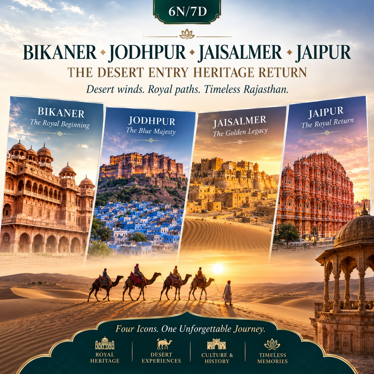 6N/7D Bikaner + Jodhpur + Jaisalmer + Jaipur: The Desert Entry Heritage Return preview