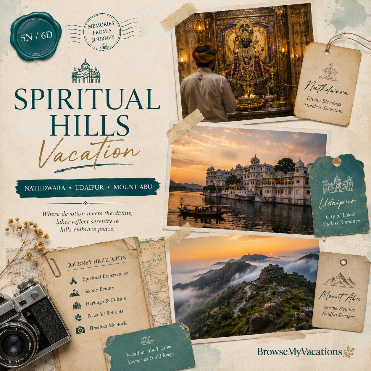 5N/6D Nathdwara + Udaipur + Mount Abu: Spiritual Hills Vacation preview