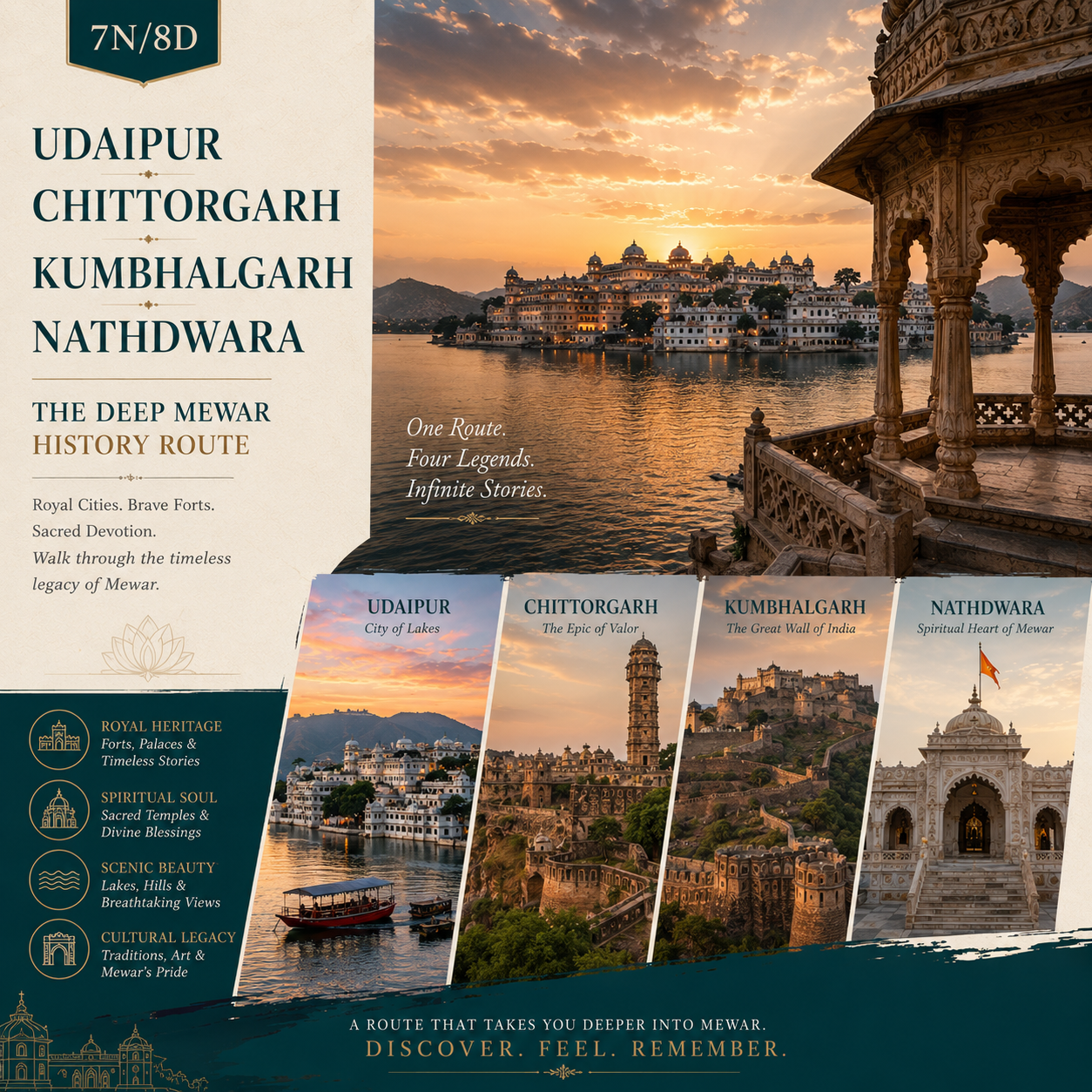 7N/8D Udaipur + Chittorgarh + Kumbhalgarh + Nathdwara: The Deep Mewar History preview