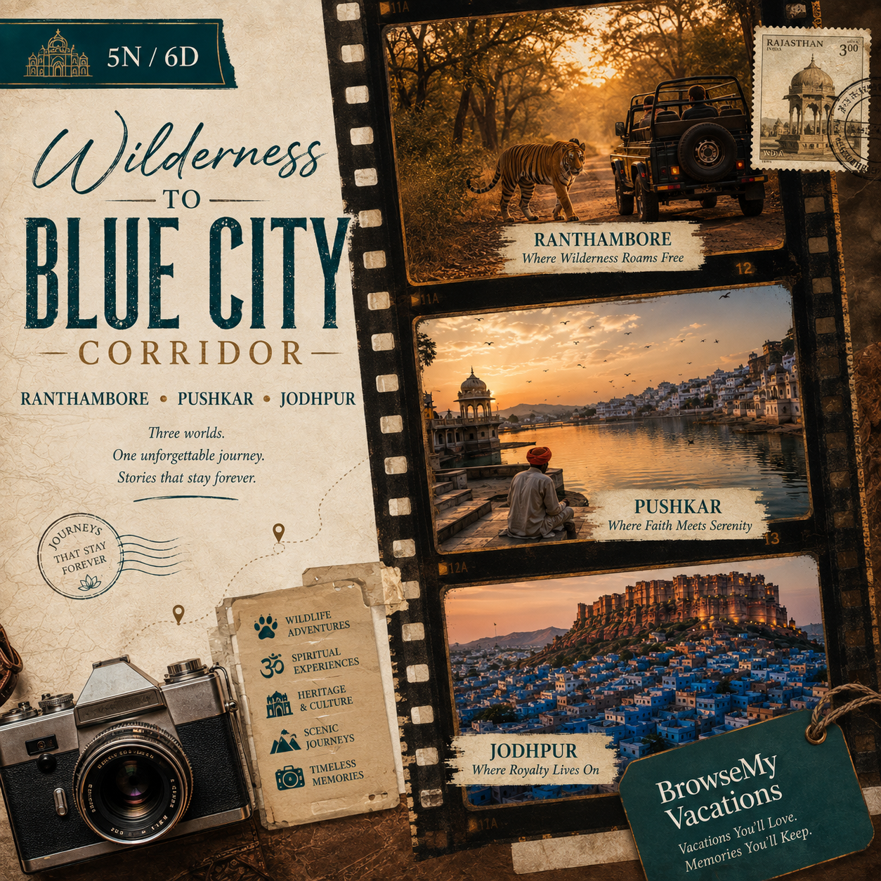 5N/6D Ranthambore + Pushkar + Jodhpur: Wilderness to Blue City Corridor preview