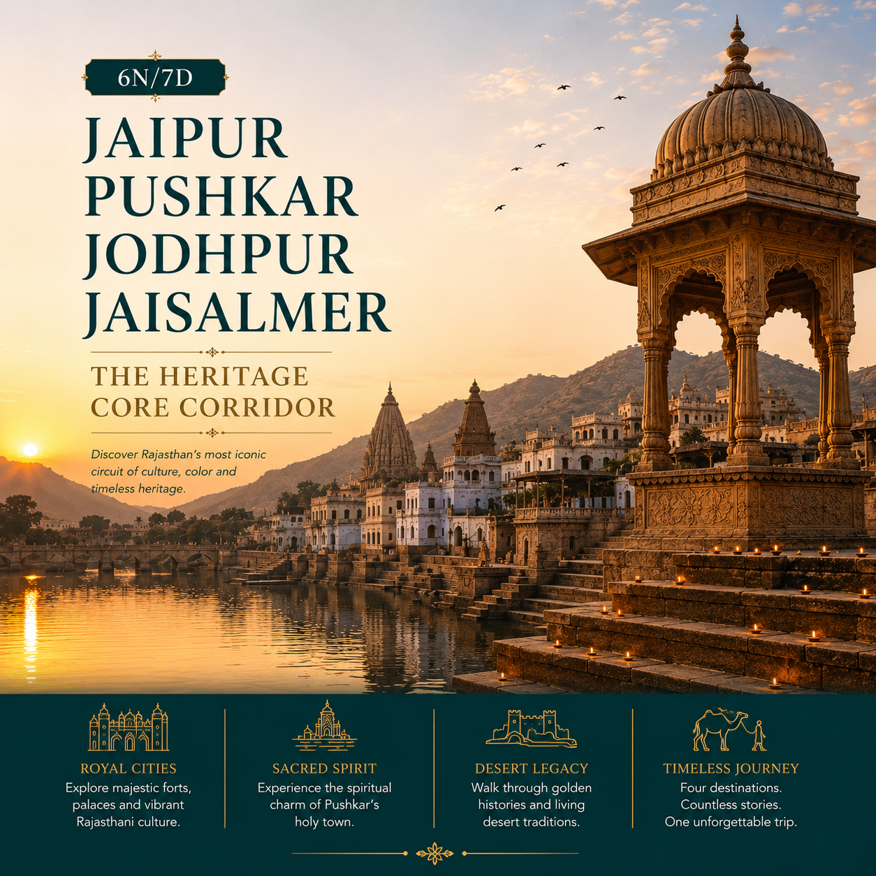 6N/7D Jaipur + Pushkar + Jodhpur + Jaisalmer: The Heritage Core Corridor preview